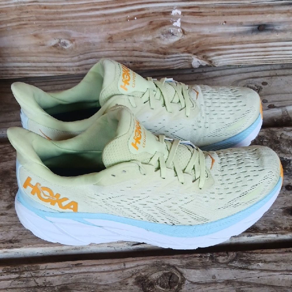 Hoka Clifton 8  Yellow and Blue Athletic Shoes with Signature Cushioning - Picture 6 of 15